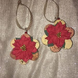 Poinsettia Wine Cork Ornaments (set of 2)